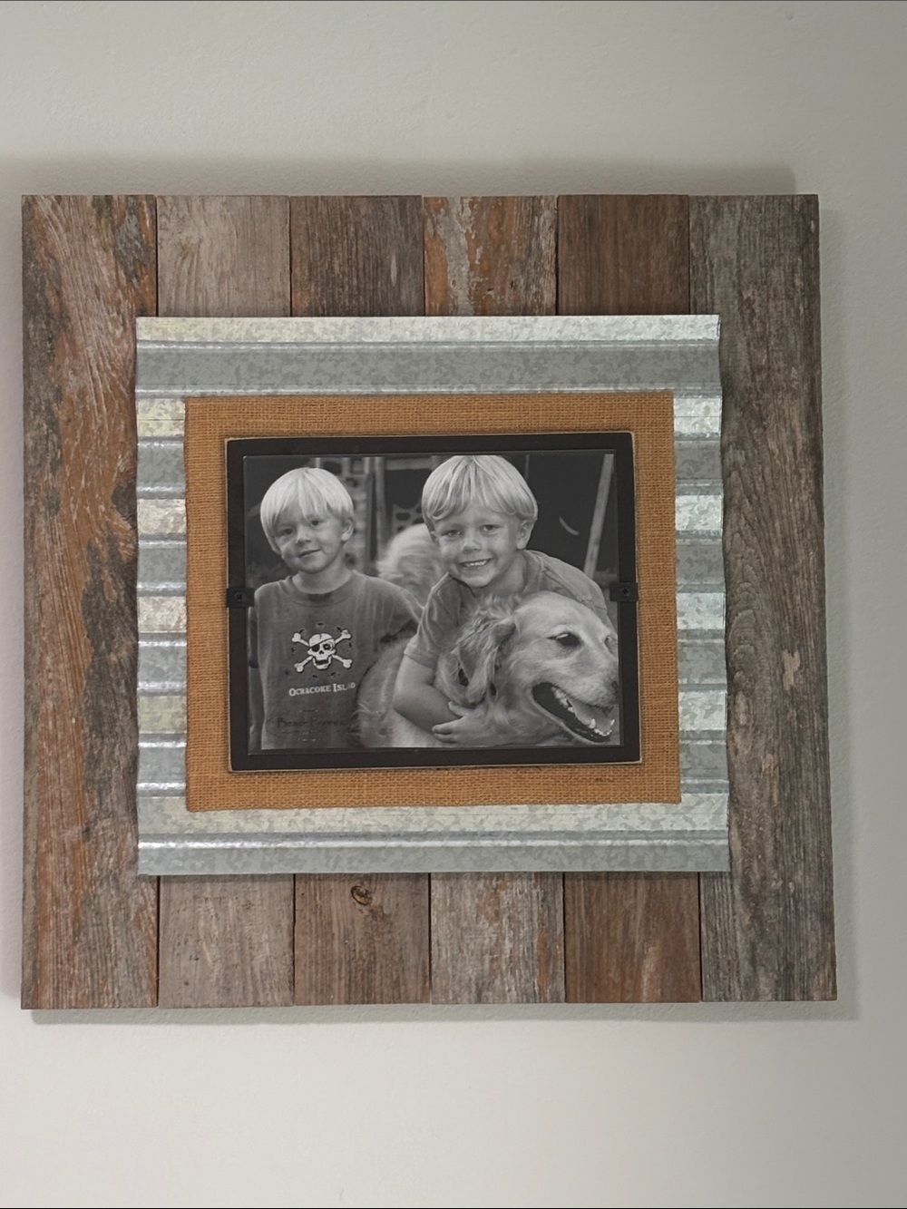 Rustic Wood and Galvanized Photo Frame - Brown